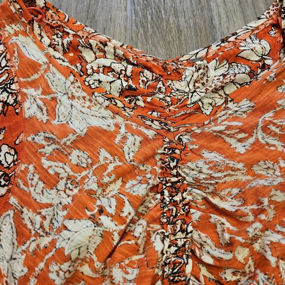 Free People Say The Word Floral Top Womens M Ruby Red Boho Ditsy Cottage Ruched - Picture 5 of 10